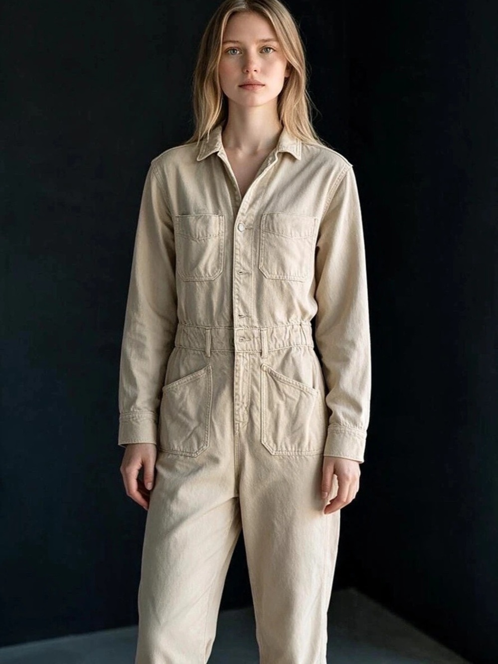 Beige Utility Jumpsuit
P2P - 19.5 
Waist - 15-16 inch 
Length- 58’